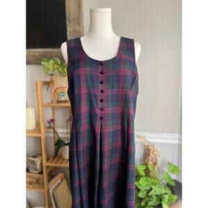 Vintage 90s Plaid Maxi Dress Sleeveless Pleated Dark Plaid Size Medium